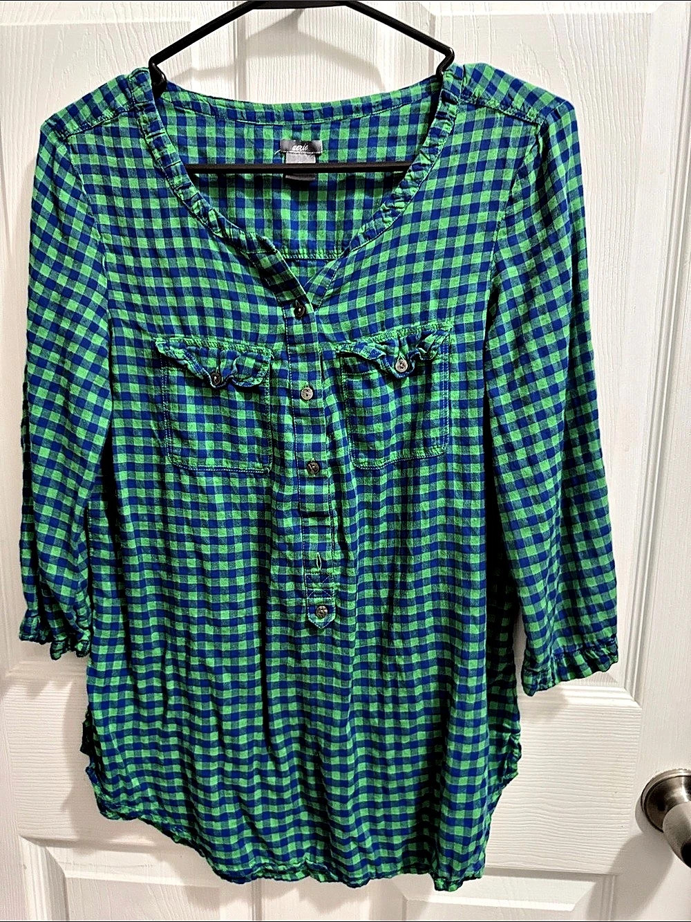 aerie Gingham Tunic in Green & Blue Size Small